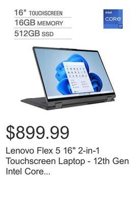 Costco Lenovo flex 5 16" 2-in-1 touchscreen laptop - 12th gen intel core i7-1255u - windows 11 offer
