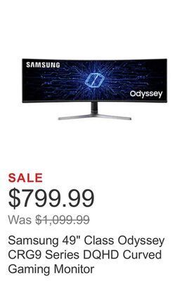 Costco Samsung 49" class odyssey crg9 series dqhd curved gaming monitor offer