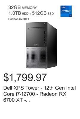 Costco Dell xps tower - 12th gen intel core i7-12700 - radeon rx 6700 xt - windows 11 offer