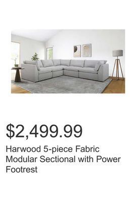Costco Harwood 5-piece fabric modular sectional with power footrest offer