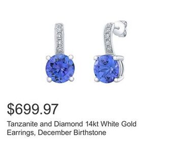 Costco Tanzanite and diamond 14kt white gold earrings, december birthstone offer