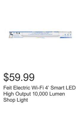 Costco Feit electric wi-fi 4' smart led high output 10,000 lumen shop light offer