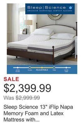 Costco Sleep science 13" iflip napa memory foam and latex mattress with adjustable power base offer