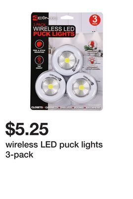 Five Below Wireless led puck lights 3-pack offer