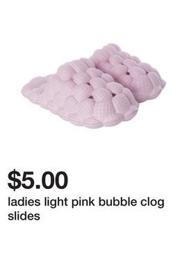 Five Below Ladies light pink bubble clog slides offer