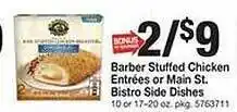 Giant Food Barber stuffed chicken entrées or main st. bistro side dishes offer