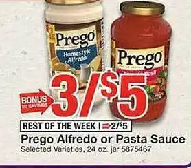 Giant Food Prego alfredo or pasta sauce offer