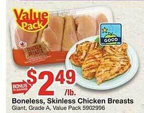 Giant Food Boneless, skinless chicken breasts offer