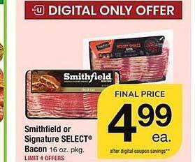 Safeway Smithfield or signature select bacon offer