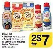 Safeway Planet oat creamer, oatmilk or coffee-mate flavored coffee creamers offer
