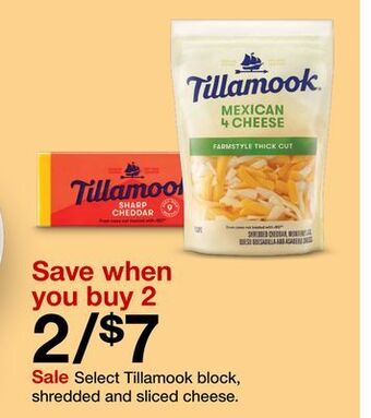 Target Select tillamook block, shredded and sliced cheese offer