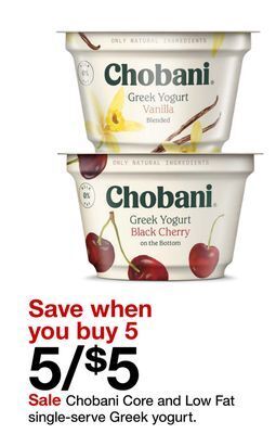 Target Chobani core and low fat single-serve greek yogurt offer