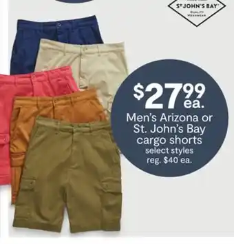 JC Penney Men's arizona or st. john's bay cargo shorts offer