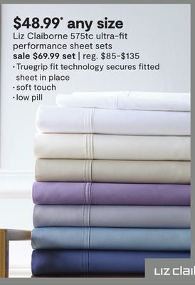 JC Penney Liz claiborne 575tc ultra-fit performance sheet sets offer
