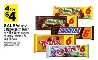 Dollar General Snickers®, 3 musketeers®, twix® or milky way® original or simply caramel offer