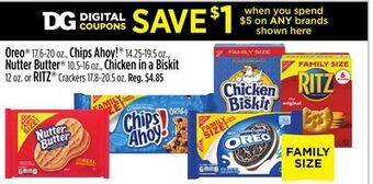 Dollar General Oreo®, chips ahoy!®, nutter butter® chicken in a biskit or ritz® crackers offer