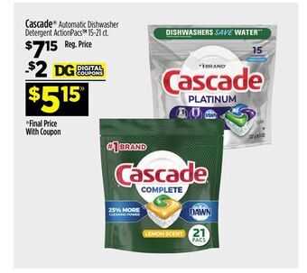 Dollar General Cascade® automatic dishwasher detergent actionpacs offer