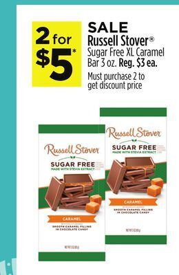 Dollar General Russell stover® sugar free xl caramel bar offer
