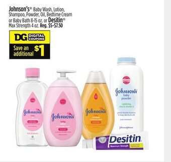 Dollar General Johnson's® baby wash, lotion, shampoo, powder, oil, bedtime cream or baby bath or desitin® max strength offer
