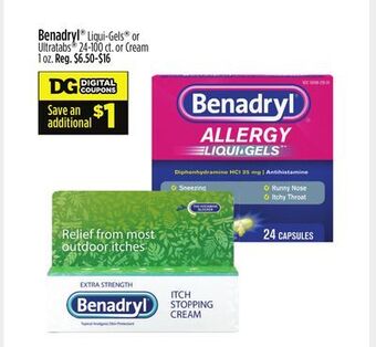 Dollar General Benadryl® liqui-gels® or ultratabs® or cream offer