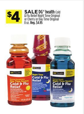Dollar General Dg® health cold & flu relief night time original or cherry or day time original offer