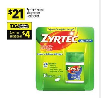 Dollar General Zyrtec® 24 hour allergy relief tablets offer