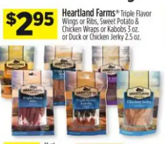 Dollar General Heartland Farms Triple Flavor Wings or Ribs, Sweet Potato & Chicken Wraps or Kabobs 3 oz. or Duck or Chicken Jerky 2.5 oz. offer