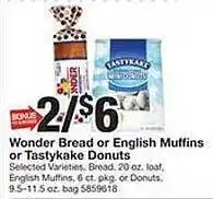 Giant Food Wonder bread or english muffins or tastykake donuts offer