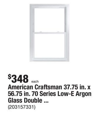 The Home Depot American craftsman 37.75 in. x 56.75 in. 70 series low-e argon glass double hung white vinyl fin with j window, screen incl offer