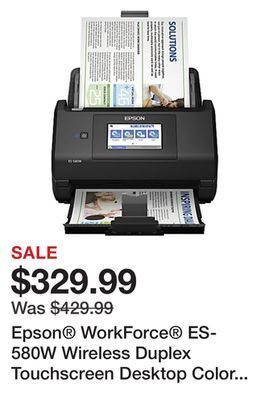 Office Depot Epson® workforce® es-580w wireless duplex touchscreen desktop color document scanner with auto document feeder offer
