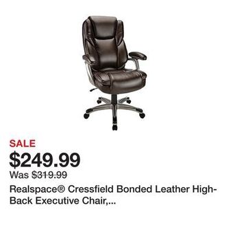 Office Depot Realspace® cressfield bonded leather high-back executive chair, brown/silver offer
