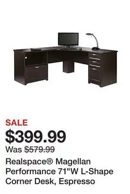 Office Depot Realspace® magellan performance 71"w l-shape corner desk, espresso offer