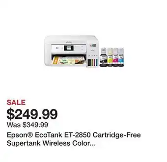 Office Depot Epson® ecotank et-2850 cartridge-free supertank wireless color inkjet all-in-one printer offer