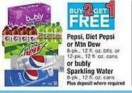 Safeway Pepsi, diet pepsi or mtn dew, or bubly sparkling water offer