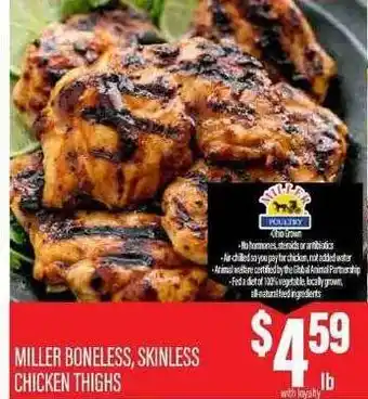 Chief Supermarket Miller boneless, skinless chicken thighs offer
