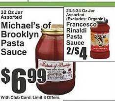 Key Food Michael's of brooklyn pasta sauce offer