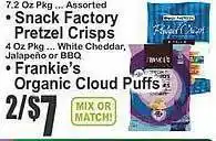 Key Food Snack factory pretzel crisps or frankie's organic cloud puffs offer
