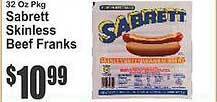 Key Food Sabrett skinless beef franks offer