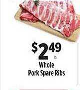 Pioneer Supermarkets Whole pork spare ribs offer