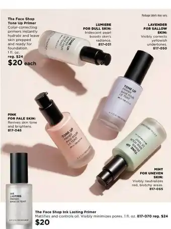 Avon The Face Shop Tone Up Primer, Pink For Pale Skin, Lumiere For Dull Skin, Levender For Sallow Skin, Mint For Uneven Skin, The offer