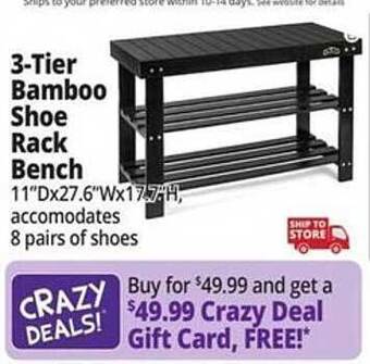 Ocean State Job Lot 3-tier bamboo shoe rack bench offer