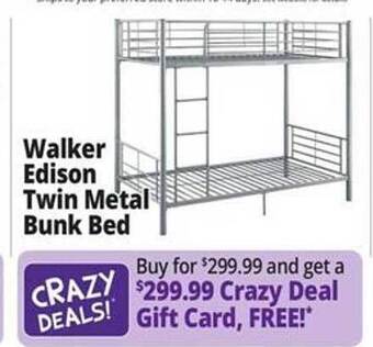 Ocean State Job Lot Walker edison twin metal bunk bed offer
