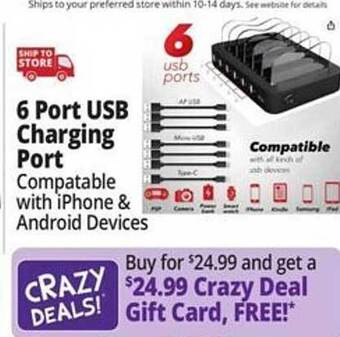 Ocean State Job Lot 6 port usb charging port offer