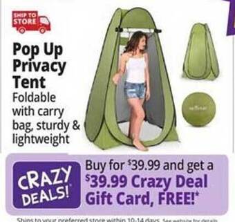 Ocean State Job Lot Pop up privacy tent offer