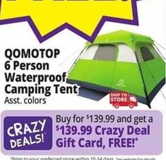 Ocean State Job Lot Qomotop 6 person waterproof camping tent offer
