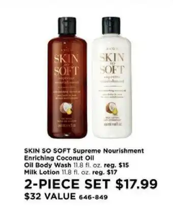 Avon Skin So Soft Supreme Nourishment Enriching Coconut Oil, Oil Body Wash, Milk Lotion offer