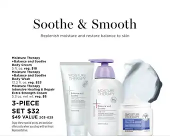 Avon Moisture Therapy + Balance And Soothe Body Cream, Moisture Therapy + Balance And Soothe Body Wash, Moisture Therapy Intensive offer