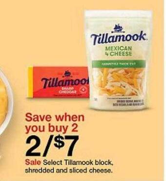 Target Select tillamook block, shredded and sliced cheese offer