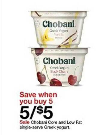 Target Chobani core and low fat single-serve greek yogurt offer
