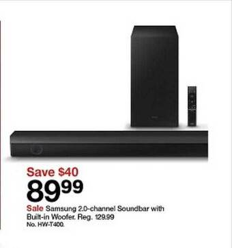 Target Samsung 2.0-channel soundbar with built-in woofer offer